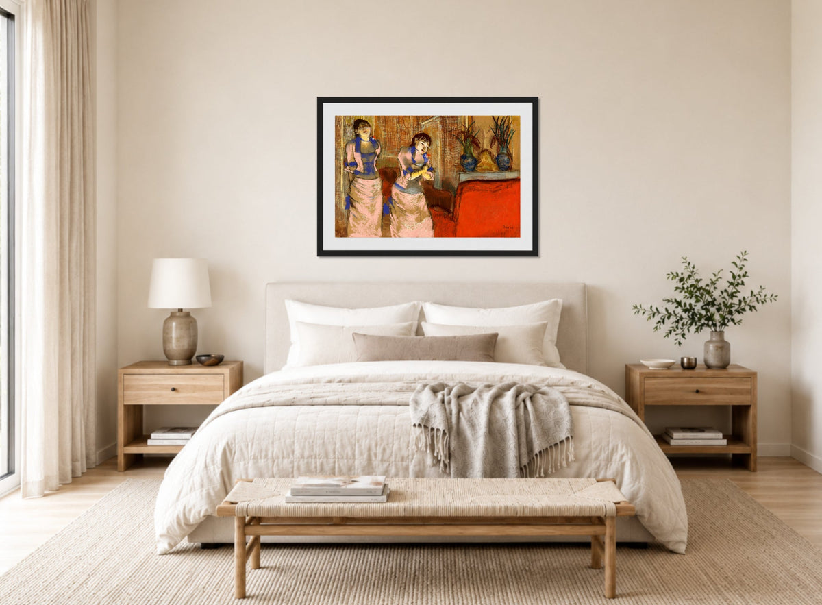 Edgar Degas Print, Two Women (c displayed above a bed