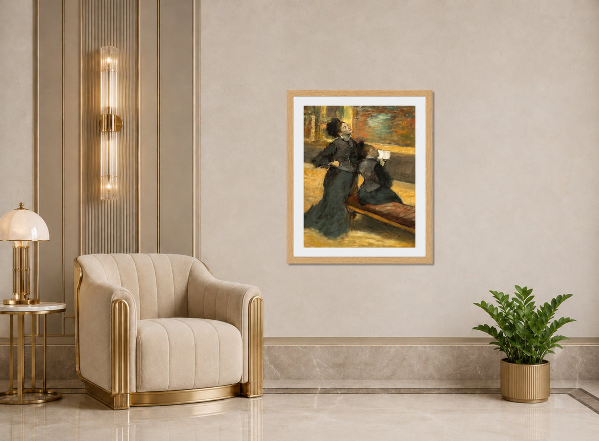 Edgar Degas Print, Visit to a Museum (circa 1879) displayed in an Art Deco interior