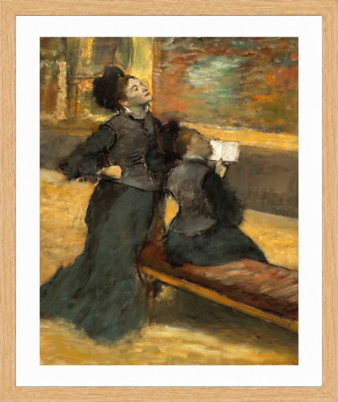 Edgar Degas Print, Visit to a Museum (circa 1879) in a light oak frame
