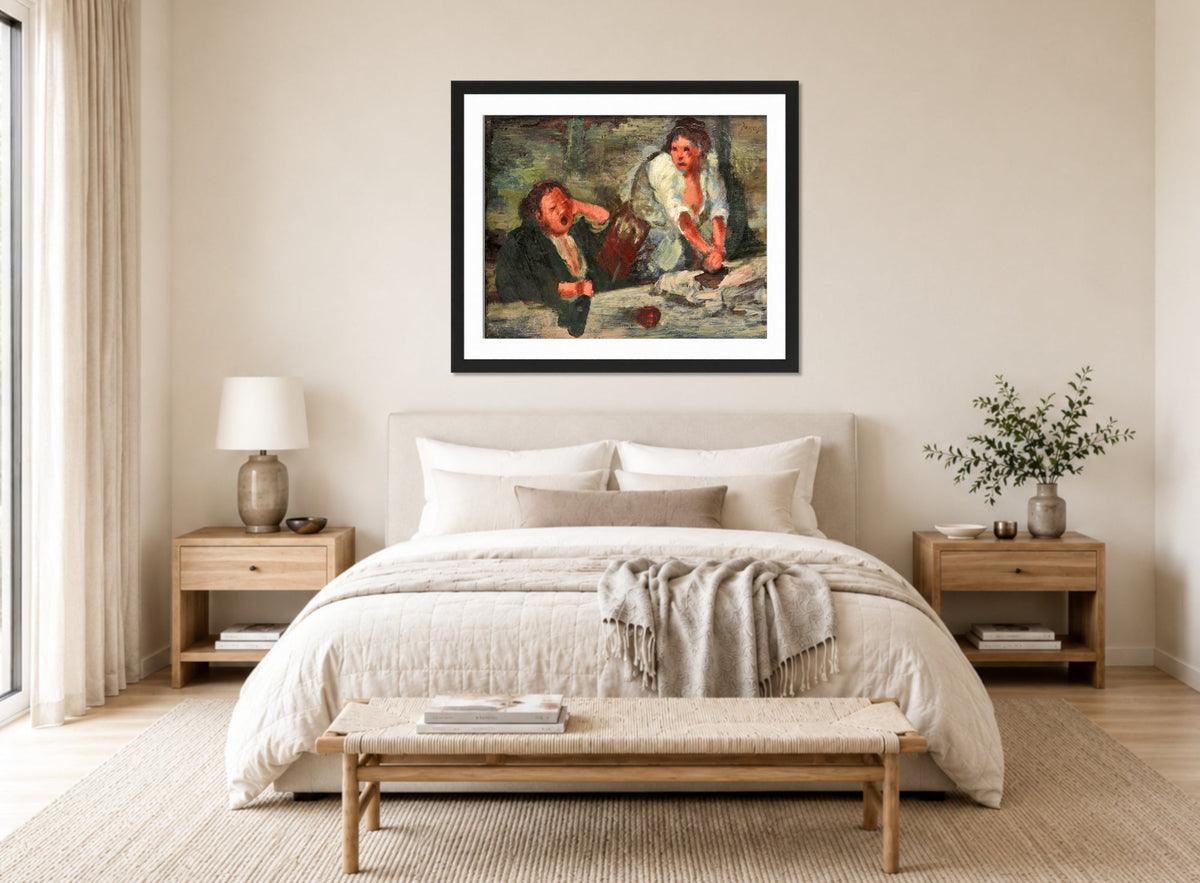 Edgar Degas Print, Wash Women displayed above a bed