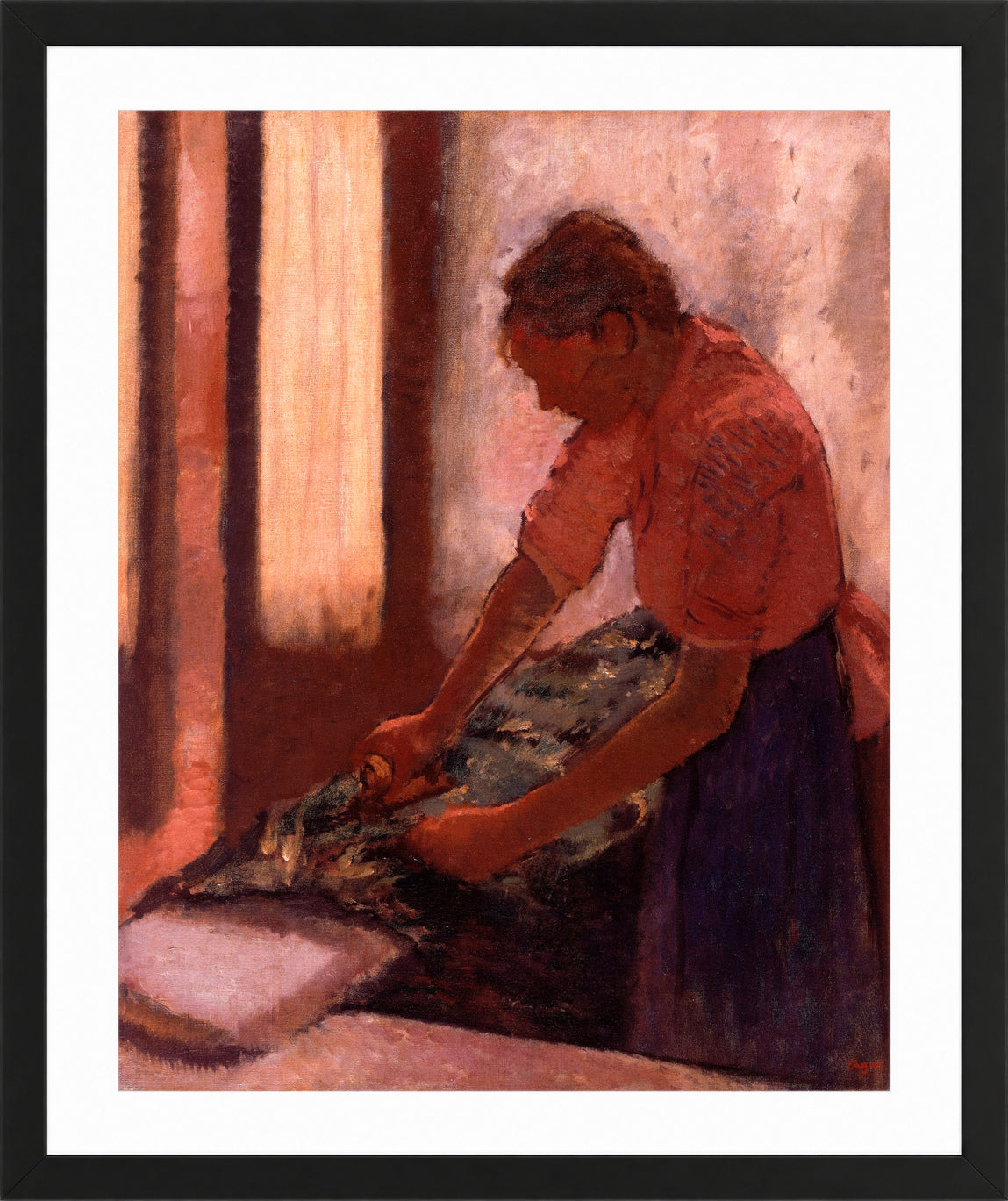 Edgar Degas Print, Woman Ironing (between 1892 and 1895) in a black frame