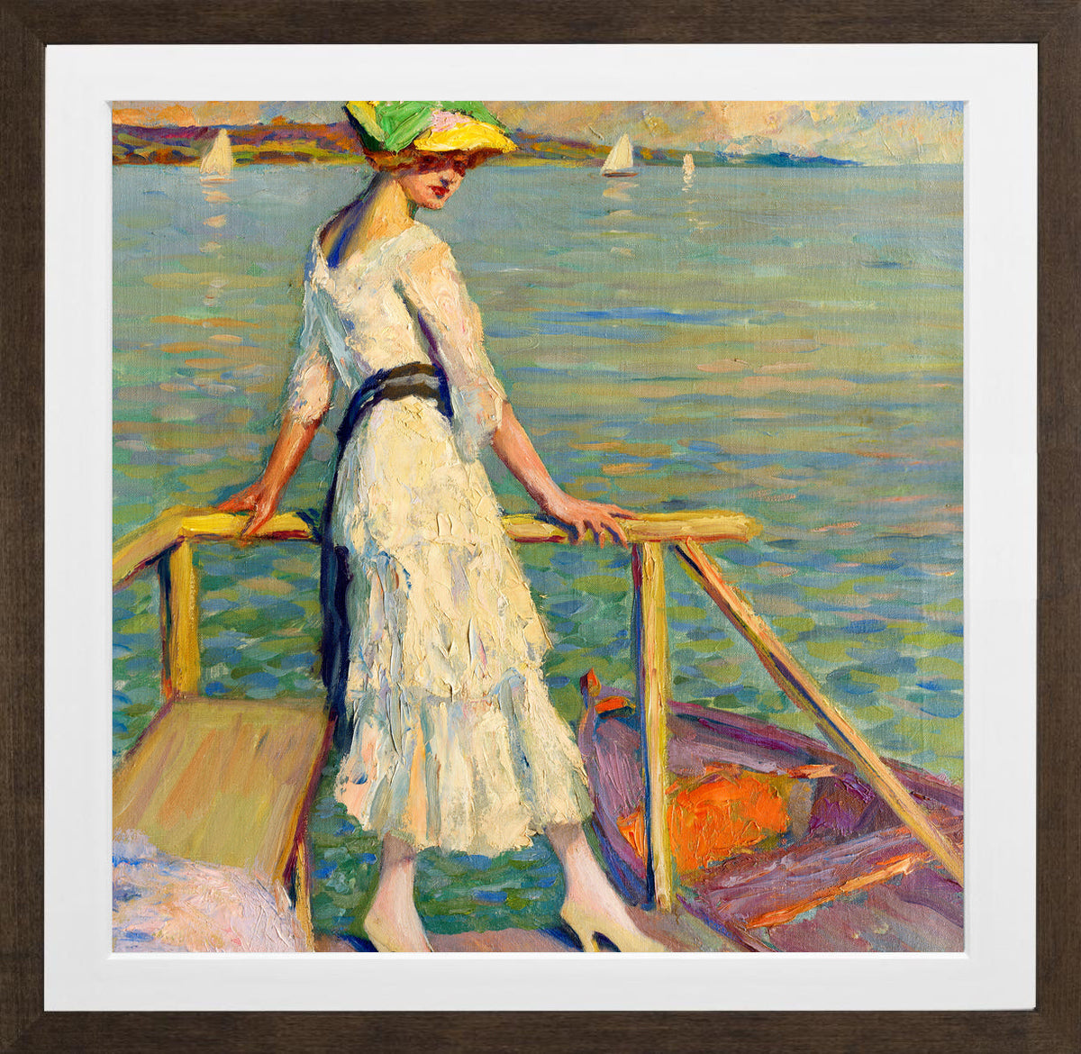 Edward Cucuel Print, Abend am See (1920) in a brown frame