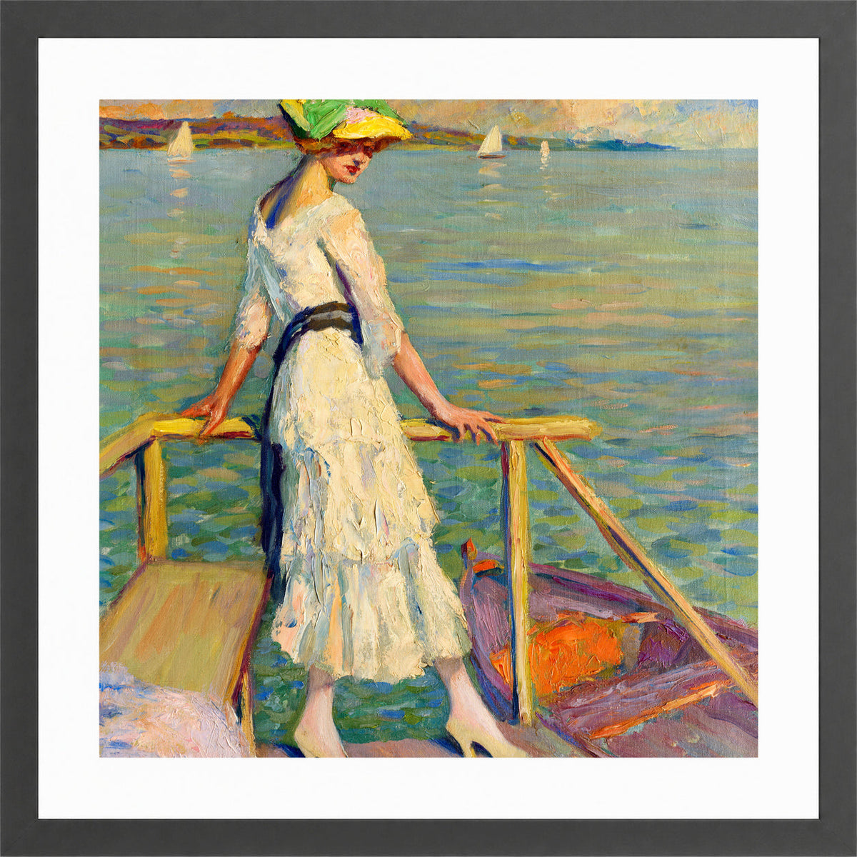 Edward Cucuel Print, Abend am See (1920) in a dark grey frame