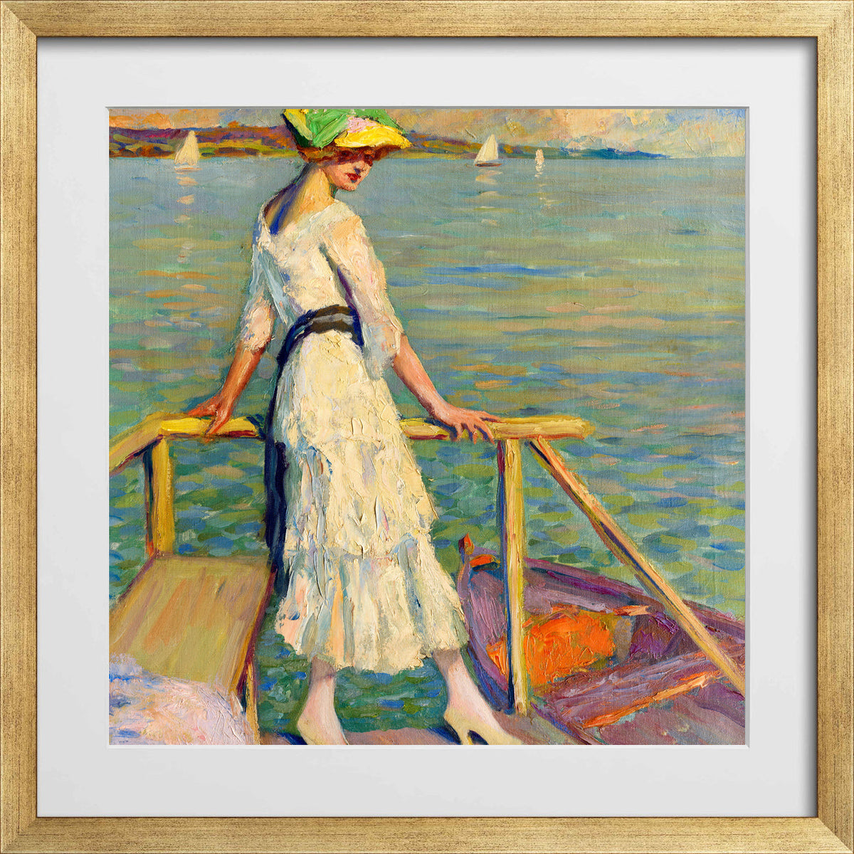 Edward Cucuel Print, Abend am See (1920) in a gold frame