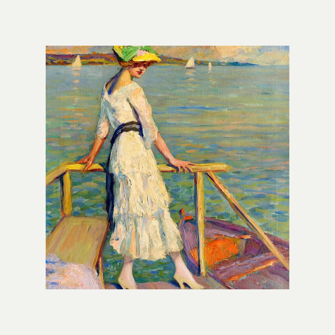 Edward Cucuel Print, Abend am See (1920) with an off-white border for rolled canvas