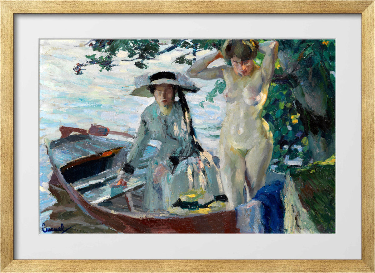 Edward Cucuel Print, Après le bain (1911-12) in a gold frame