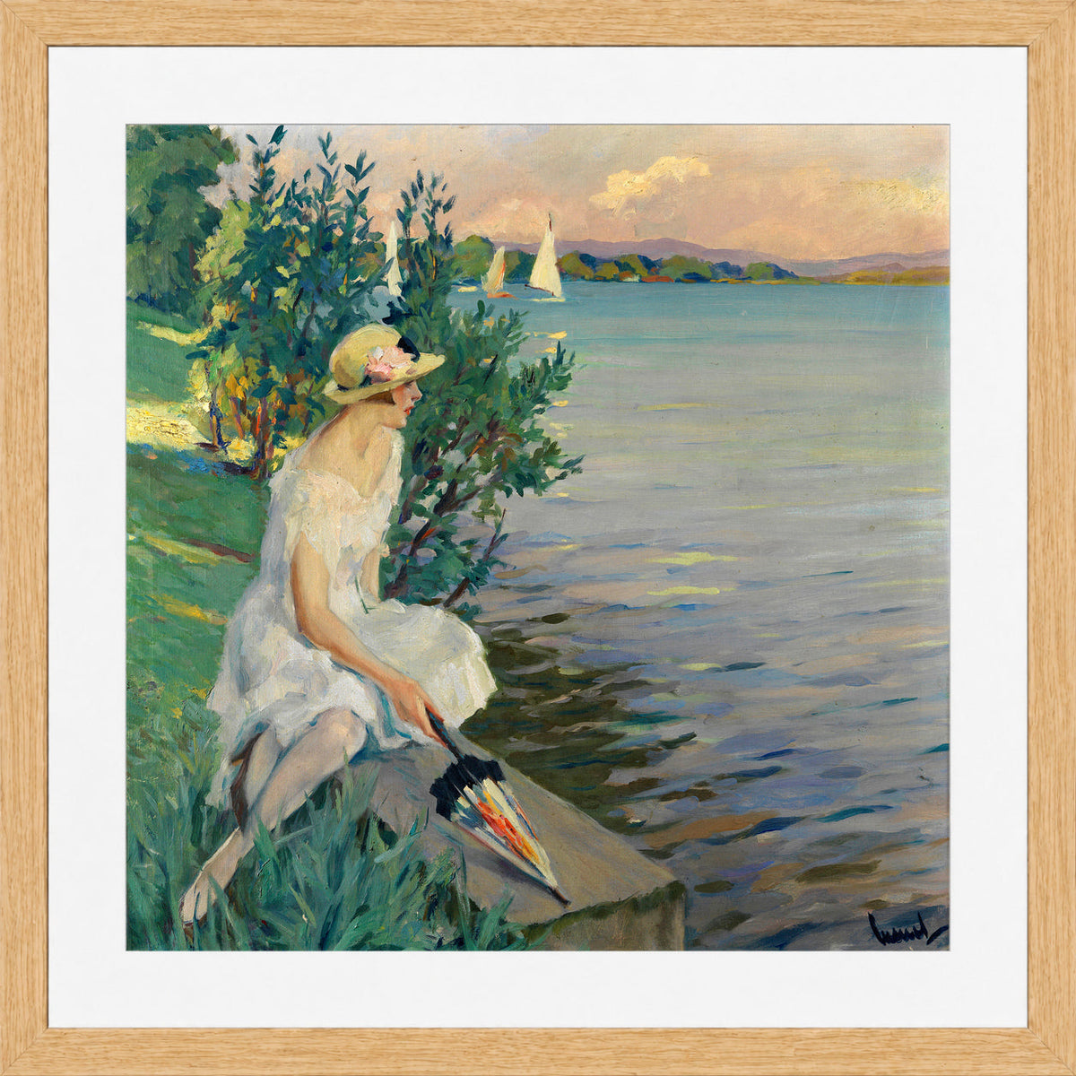 Edward Cucuel Print, Auf der Seemauer (1920) in an oak frame