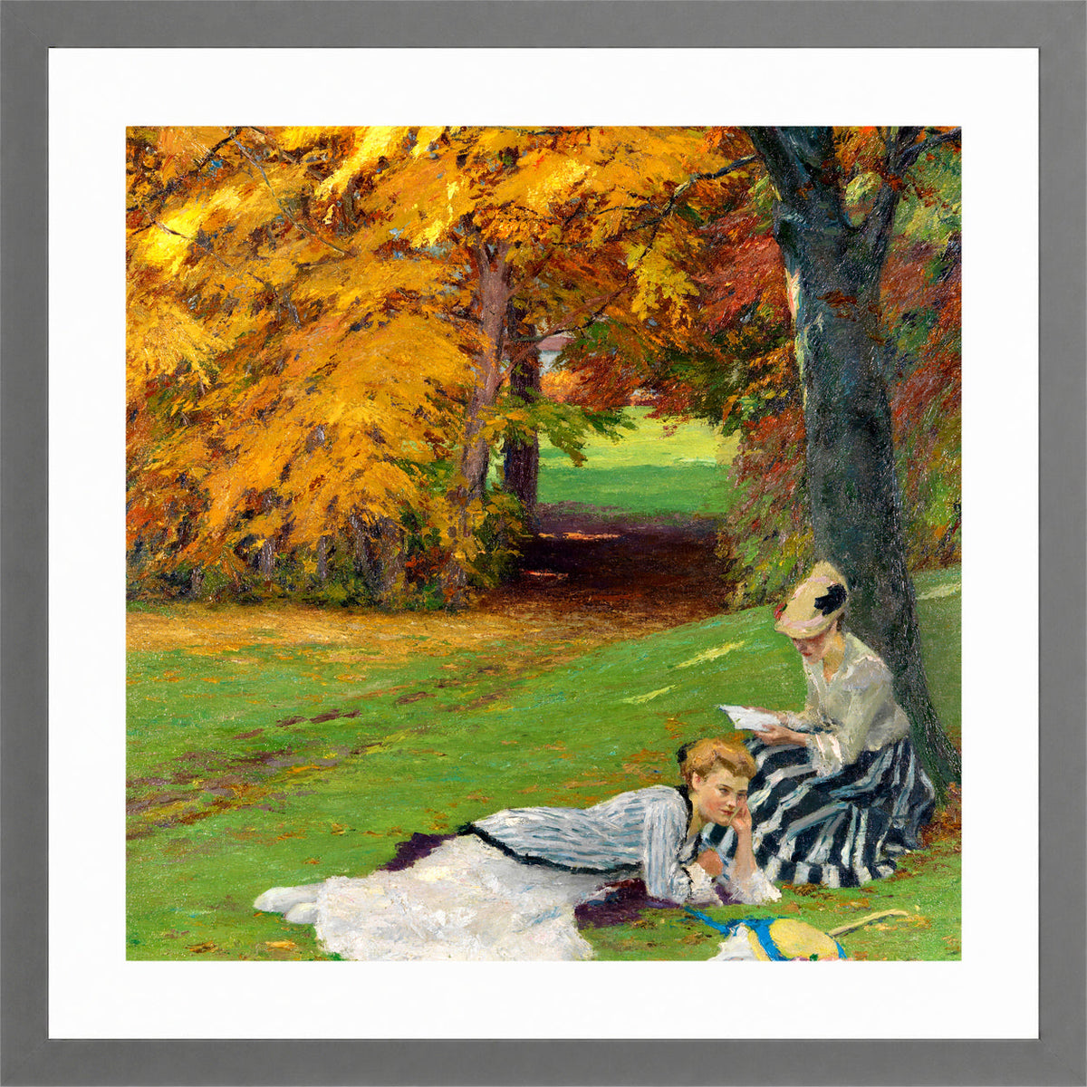 Edward Cucuel Print, Beautiful autumn afternoon (1915) in a light grey frame