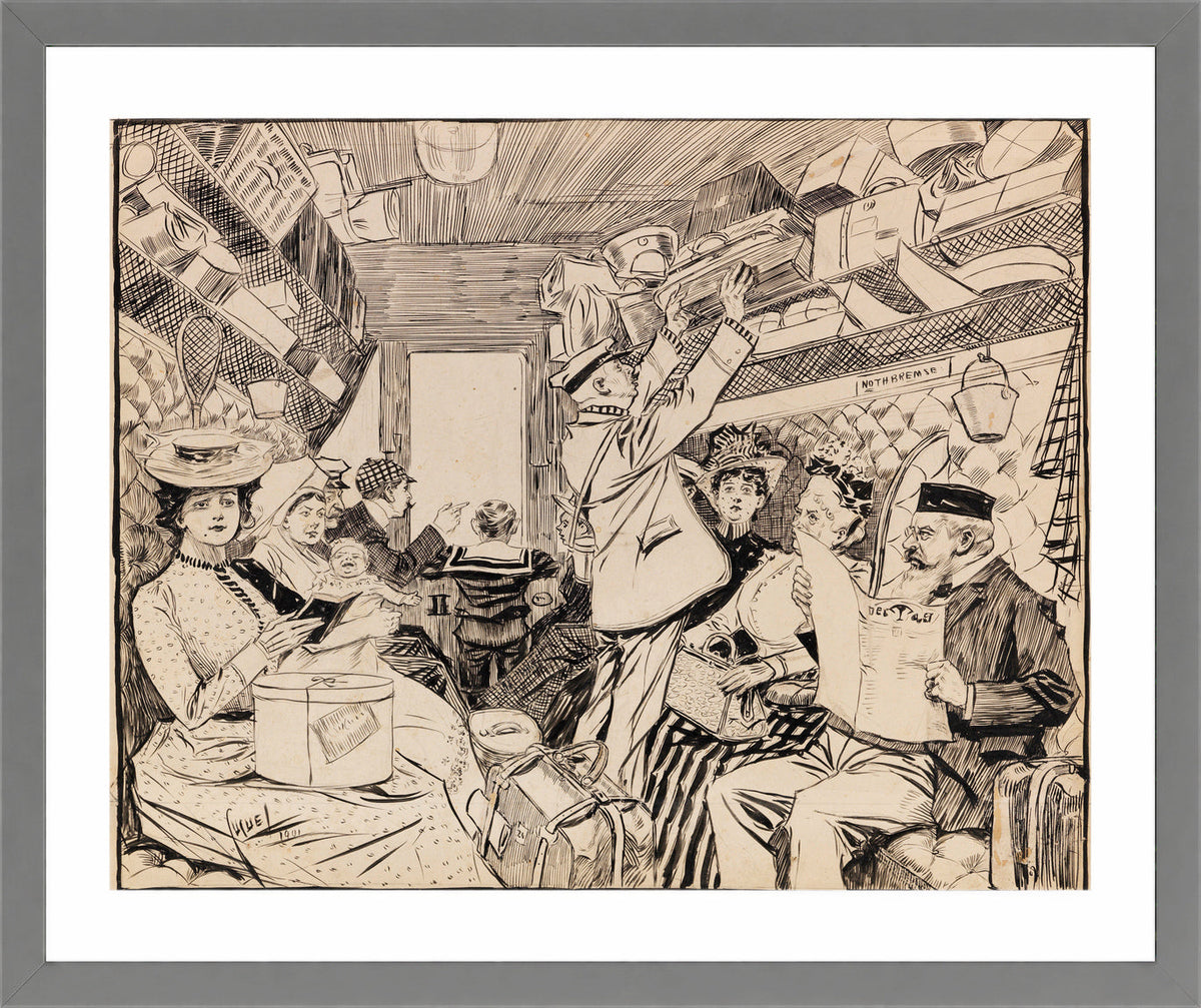 Edward Cucuel Print, Eisenbahnabteil (1901) in a light grey frame