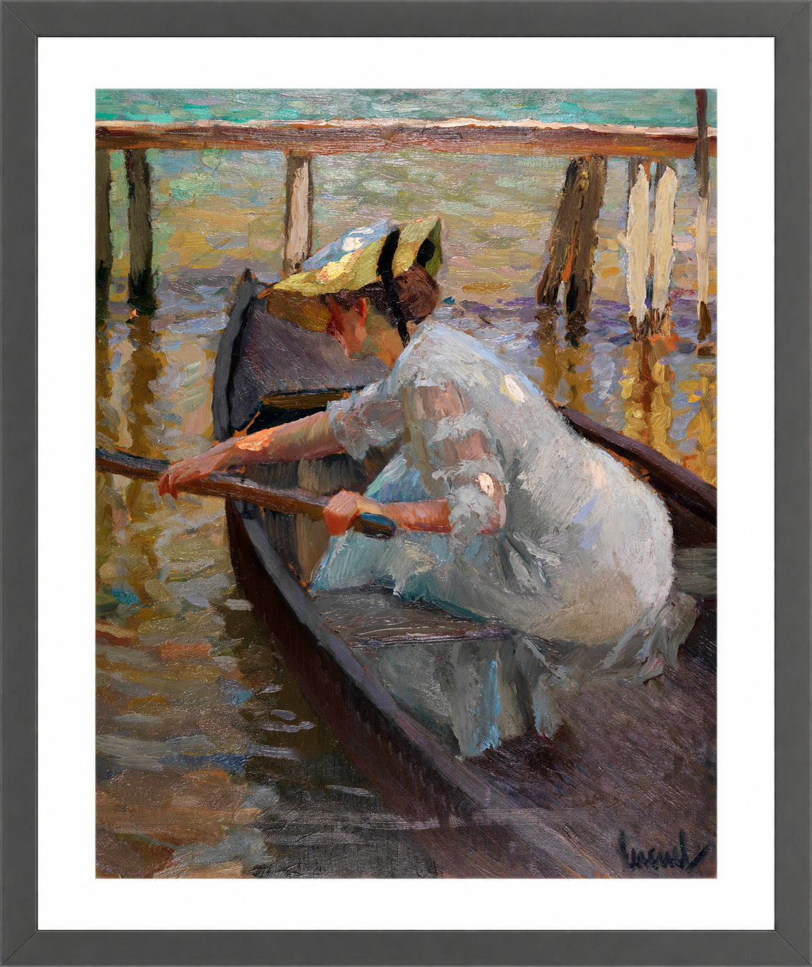 Edward Cucuel Print, Evening trip (1920) in a dark grey frame