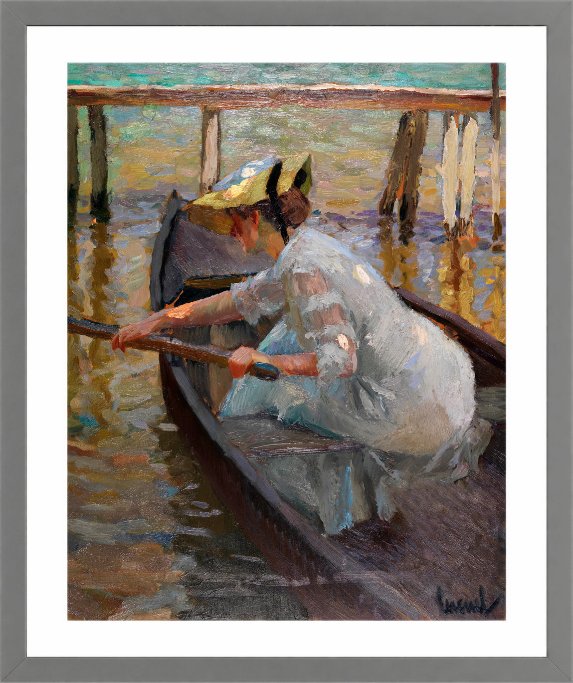 Edward Cucuel Print, Evening trip (1920) in a light grey frame