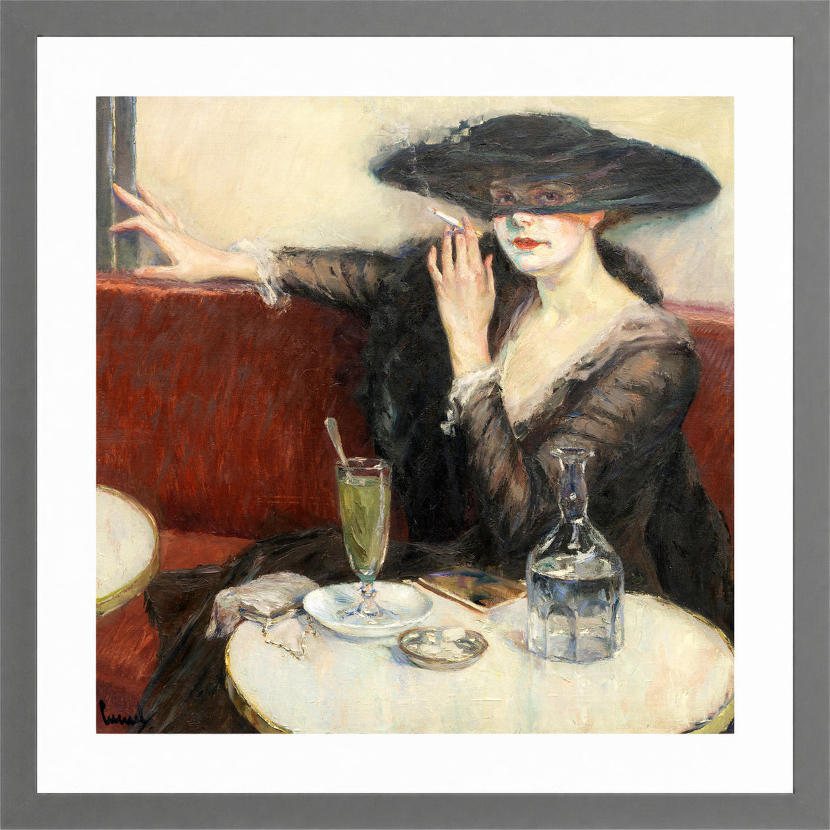 Edward Cucuel Print, Im Café (1910-1920) in a light grey frame