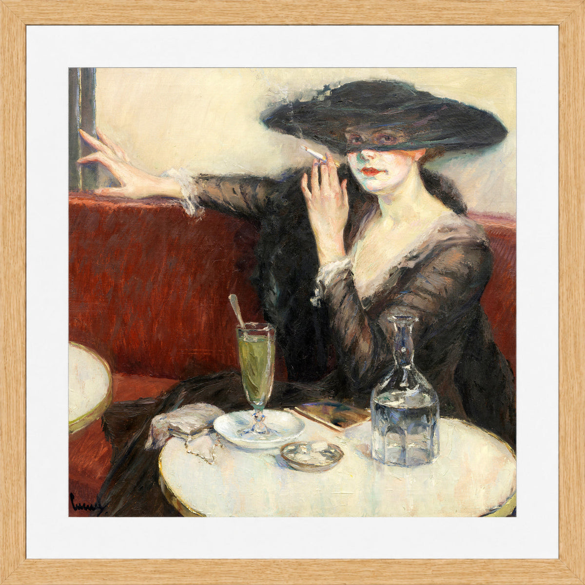 Edward Cucuel Print, Im Café (1910-1920) in an oak frame