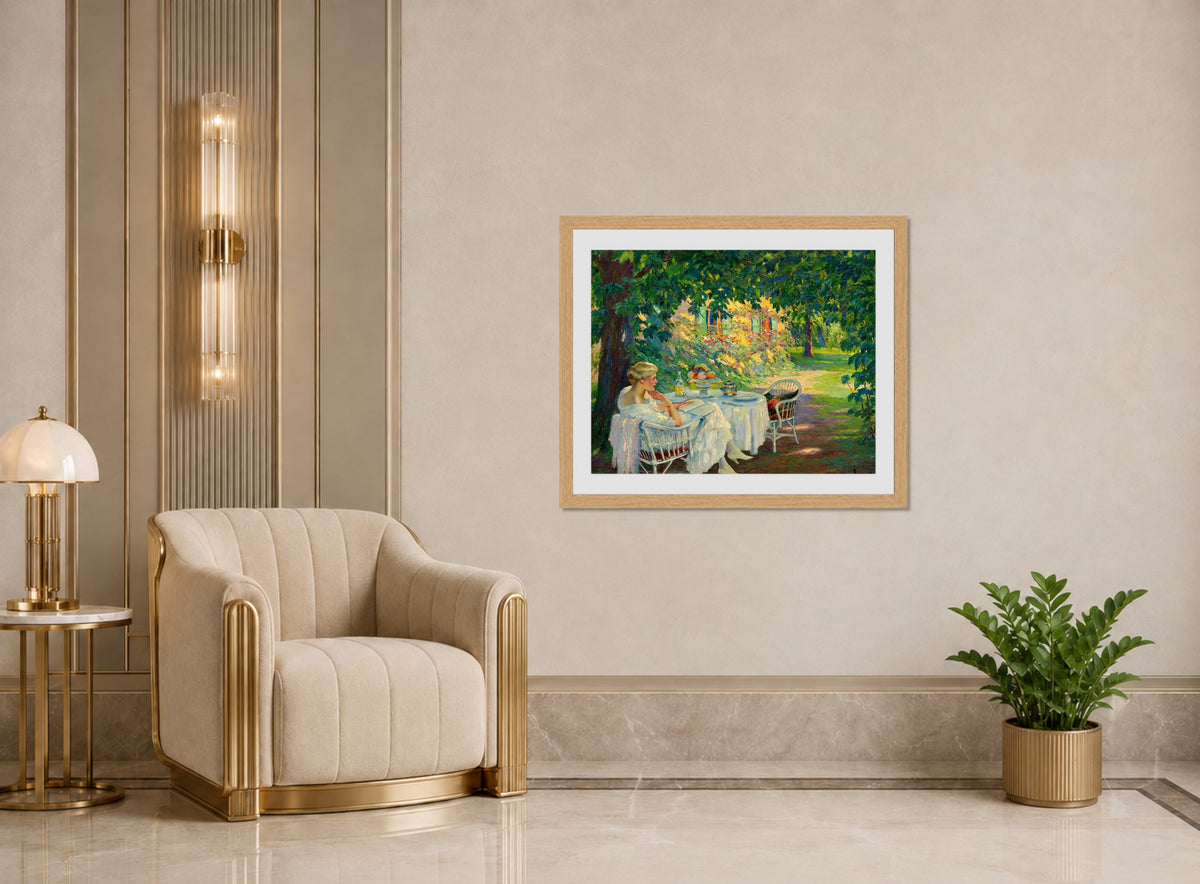 Edward Cucuel Print, In the shade (1920) displayed in an Art Deco interior