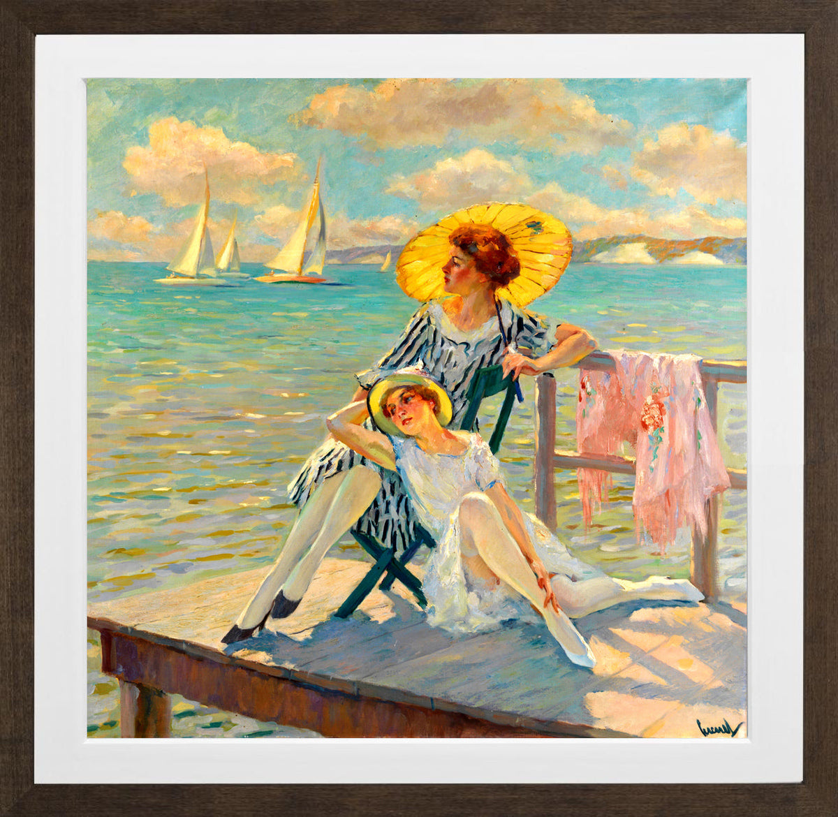 Edward Cucuel Print, In the sun (1920-1925) in a brown frame
