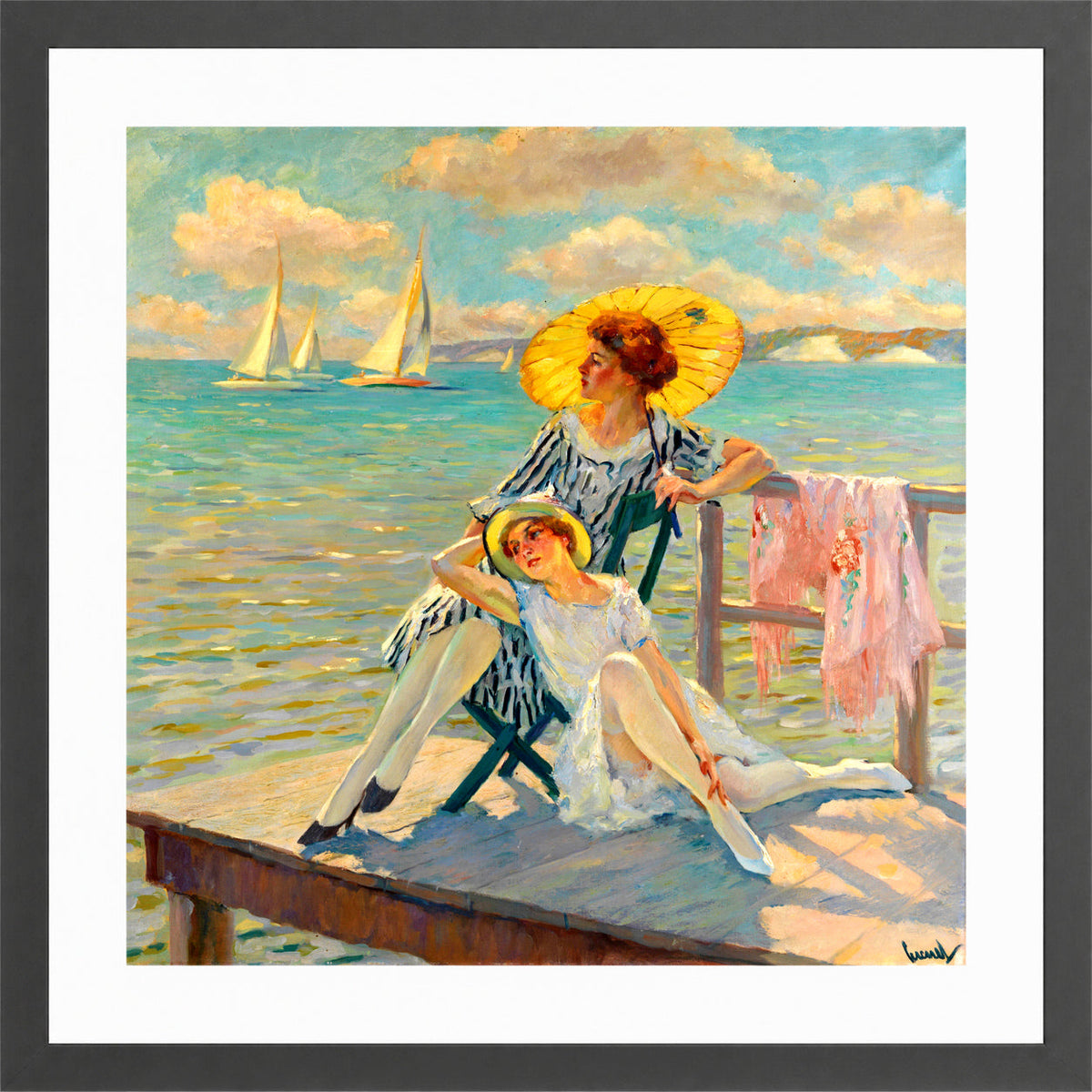 Edward Cucuel Print, In the sun (1920-1925) in a dark grey frame