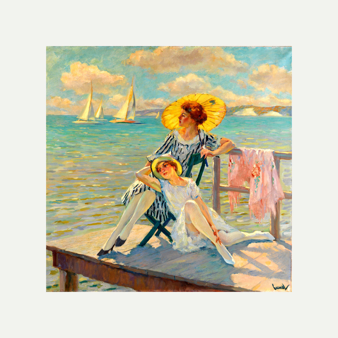 Edward Cucuel Print, In the sun (1920-1925) with an off-white border for rolled canvas