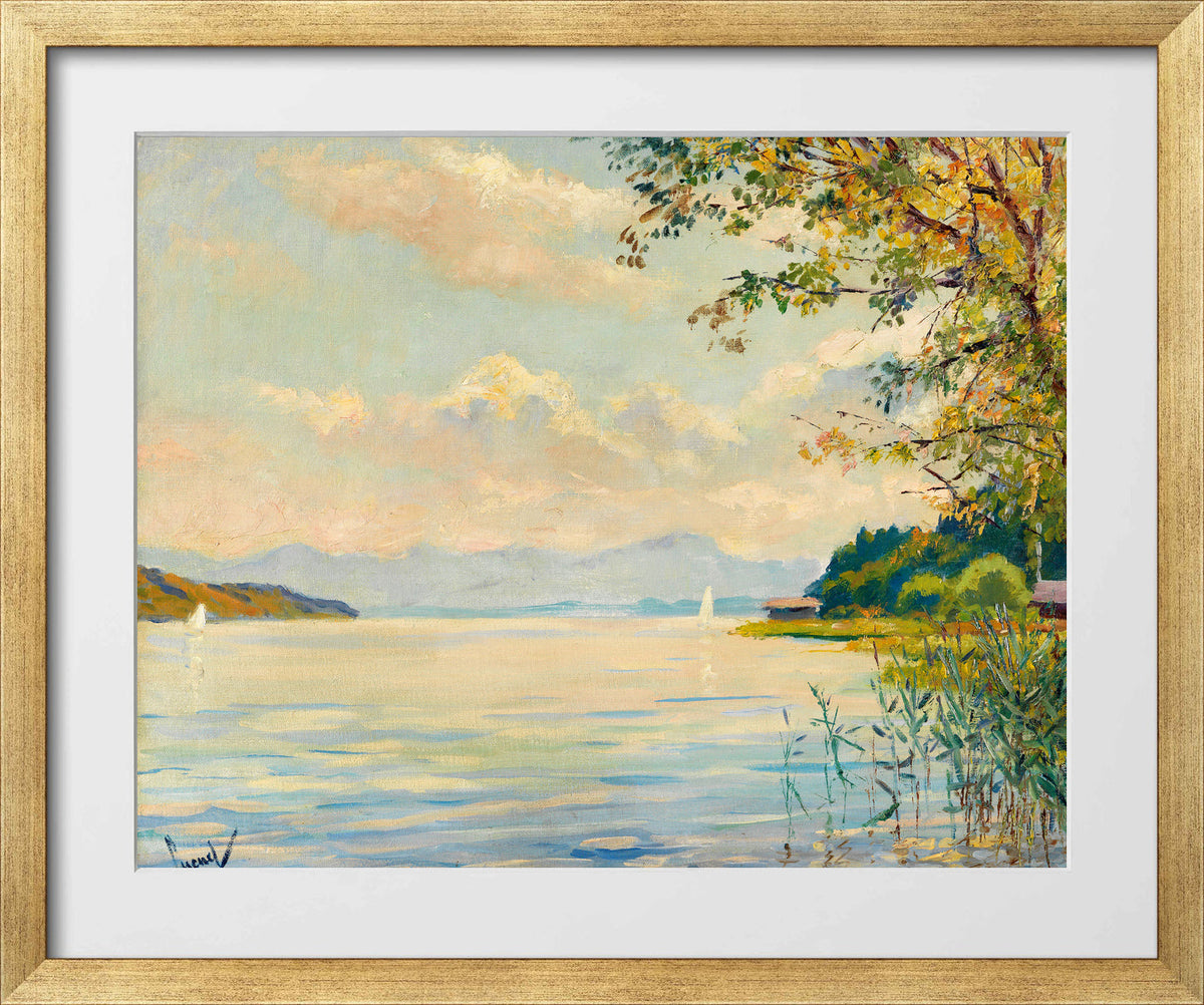 Edward Cucuel Print, Lake Starnberg – distant view (1920) in a gold frame