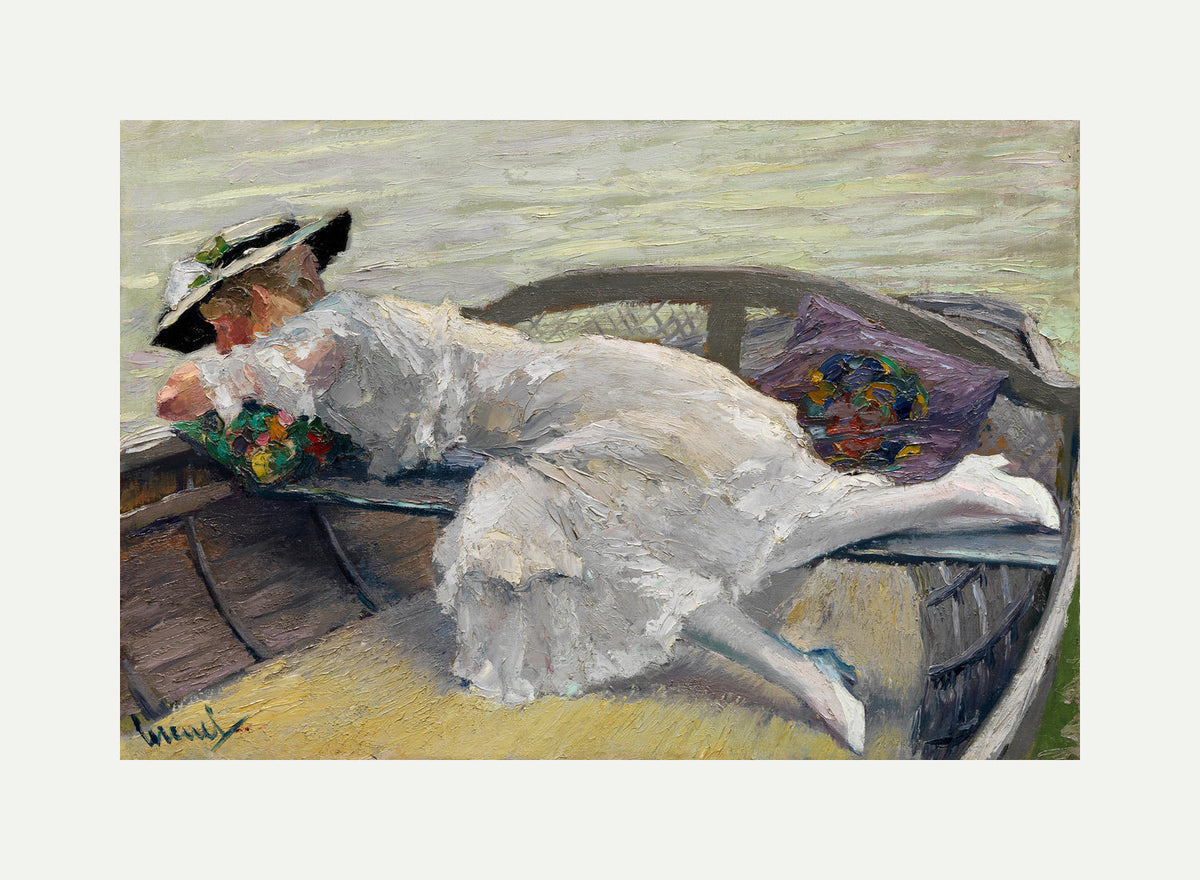 Edward Cucuel Print, Schöne Stunde (1920) with an off-white border for rolled canvas