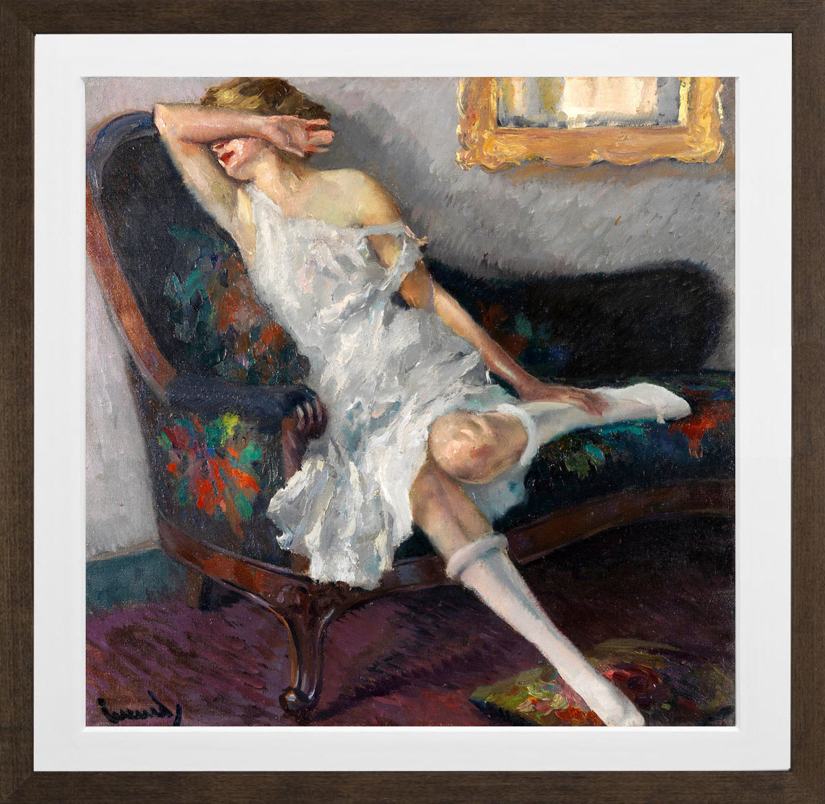 Edward Cucuel Print, Shy (1922) in a brown frame