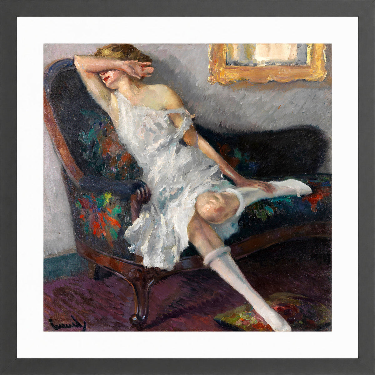 Edward Cucuel Print, Shy (1922) in a dark grey frame