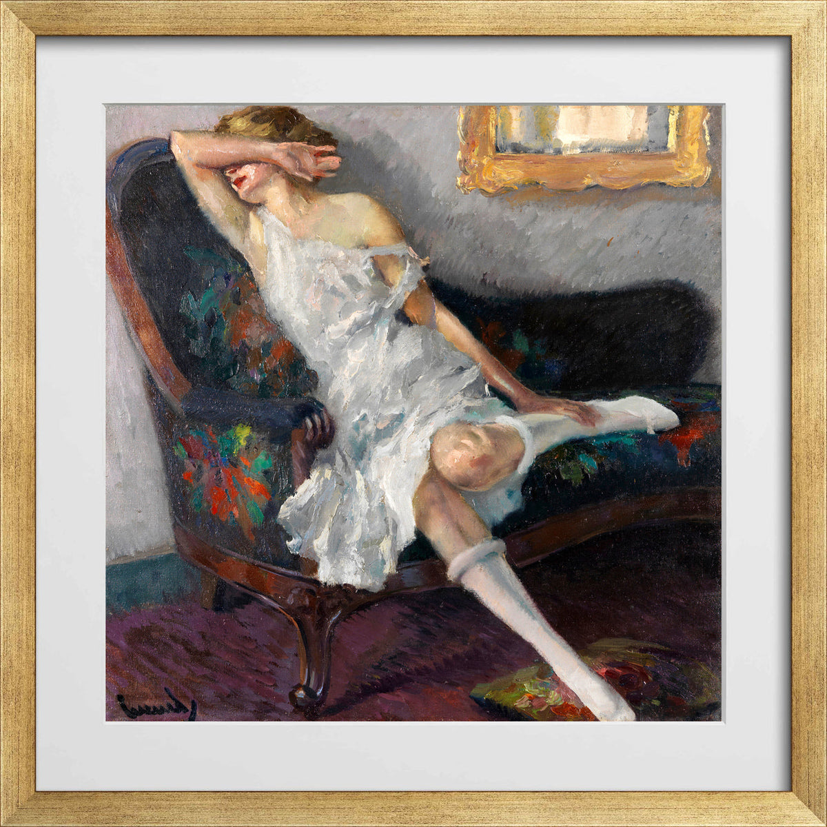 Edward Cucuel Print, Shy (1922) in a gold frame