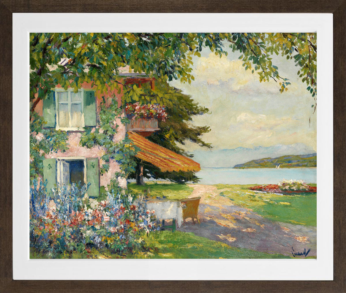 Edward Cucuel Print, Spring Garden in Starnberg (1920) in a brown frame
