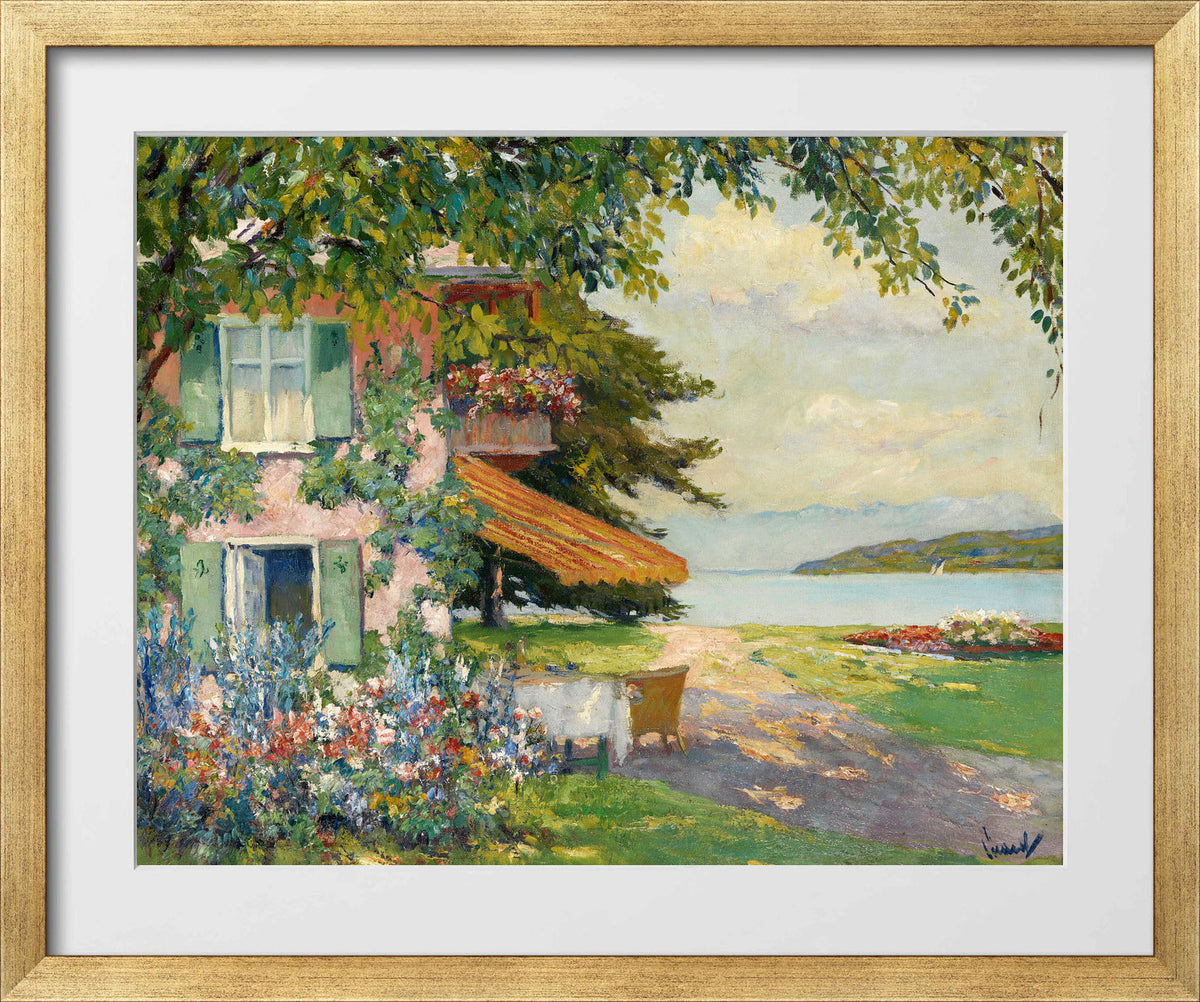 Edward Cucuel Print, Spring Garden in Starnberg (1920) in a gold frame