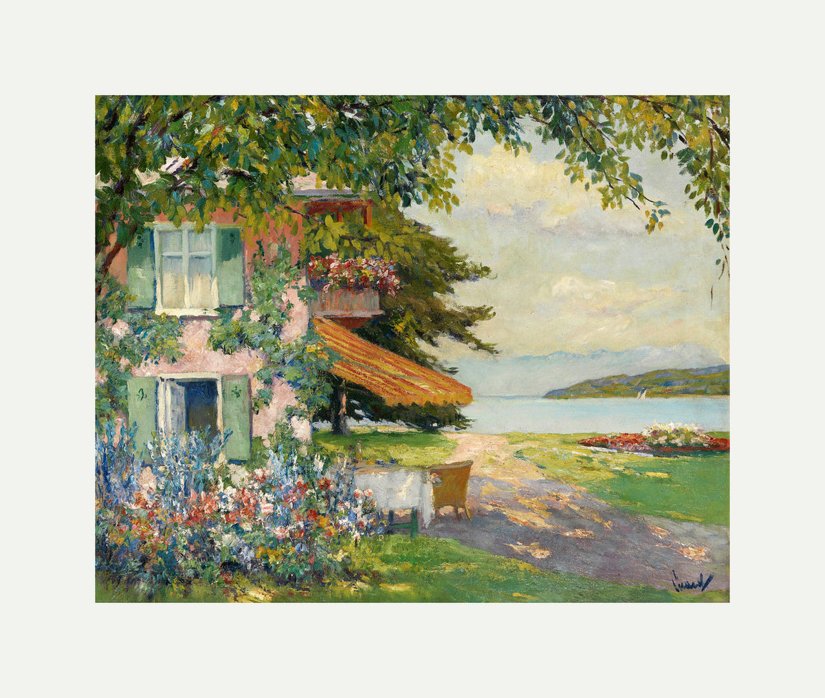Edward Cucuel Print, Spring Garden in Starnberg (1920) with an off-white border for rolled canvas