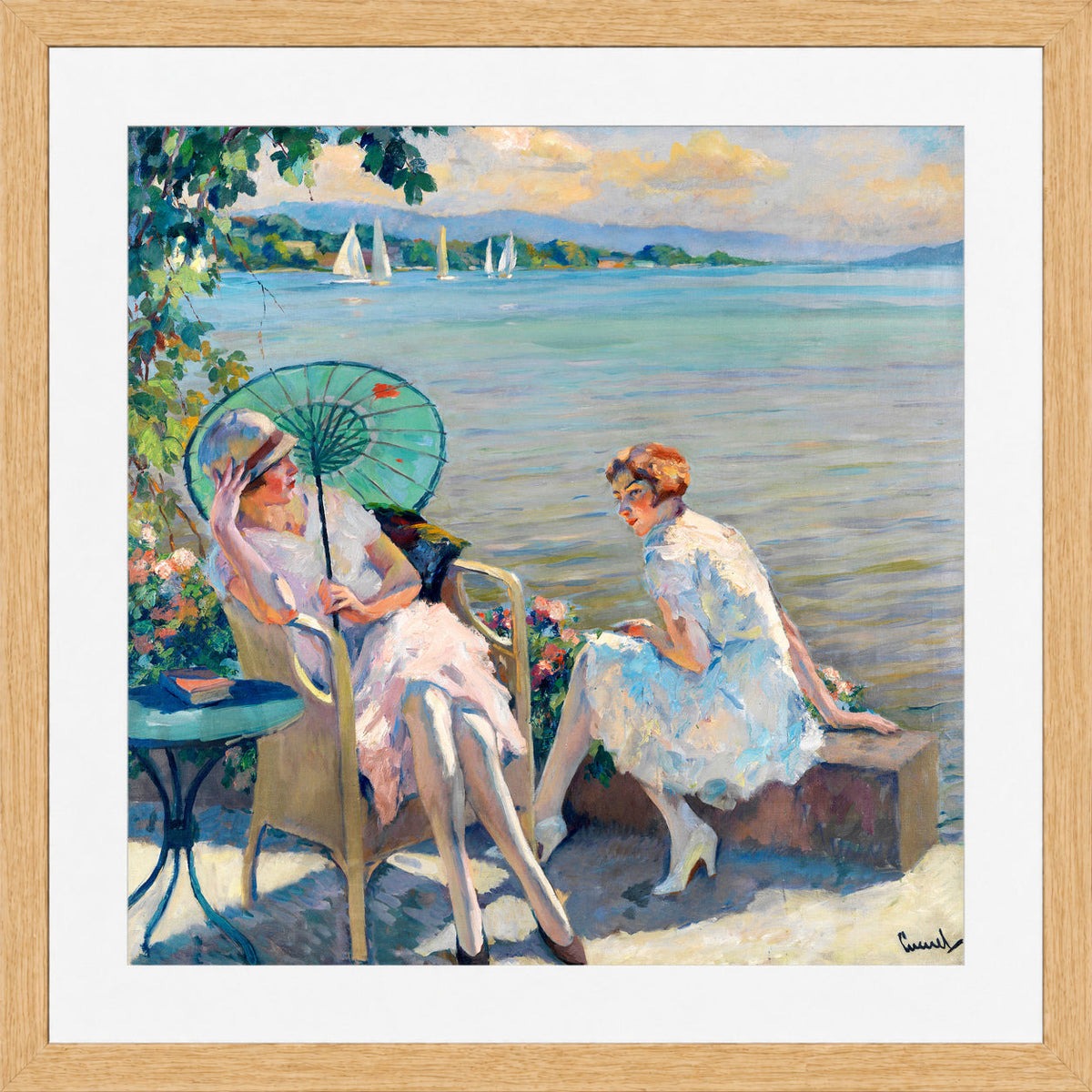 Edward Cucuel Print, Summer afternoon at the lake (1920) in an oak frame