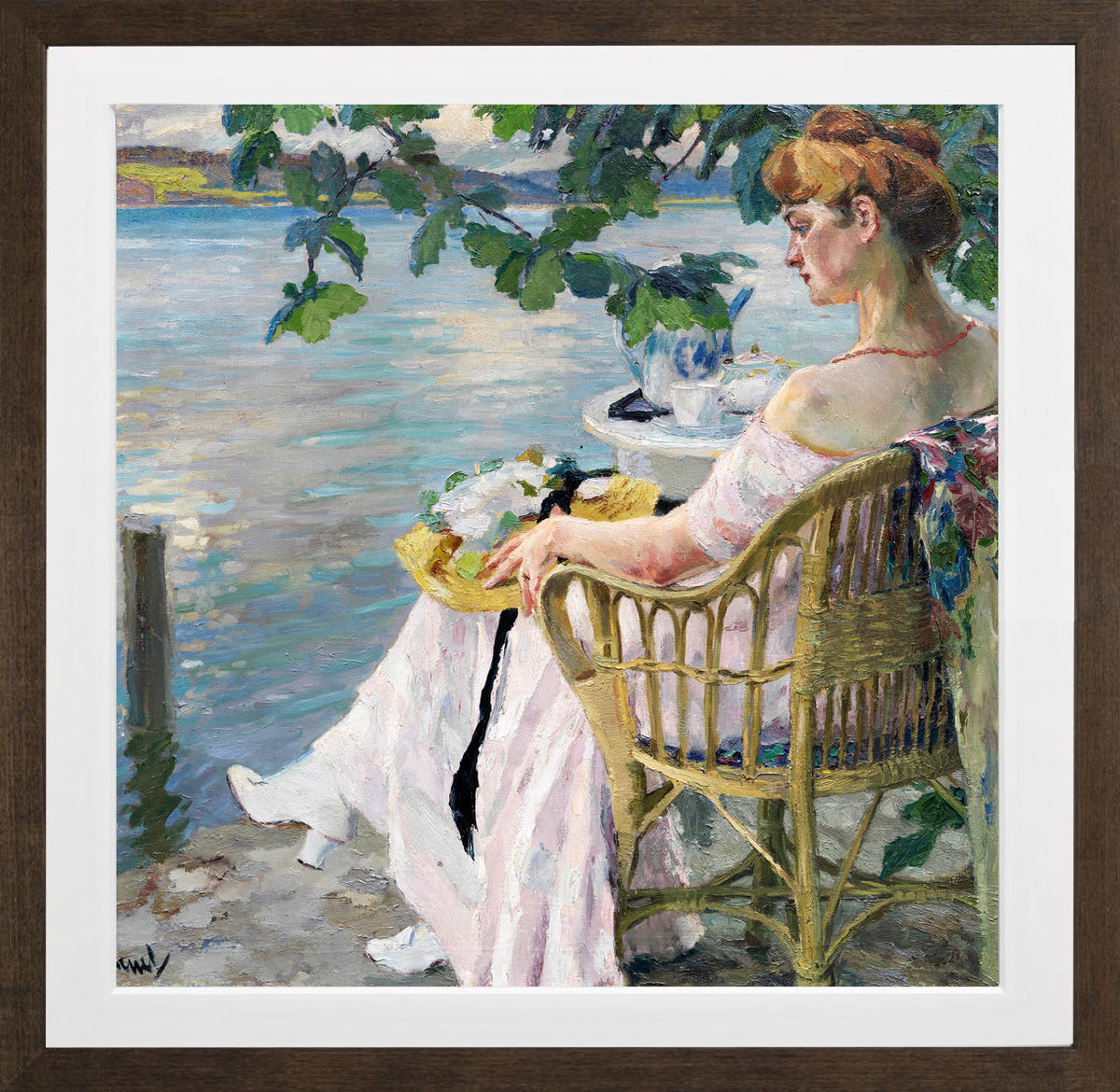 Edward Cucuel Print, Summer evening (1916) in a brown frame