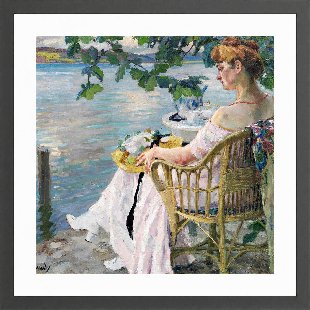 Edward Cucuel Print, Summer evening (1916) in a dark grey frame