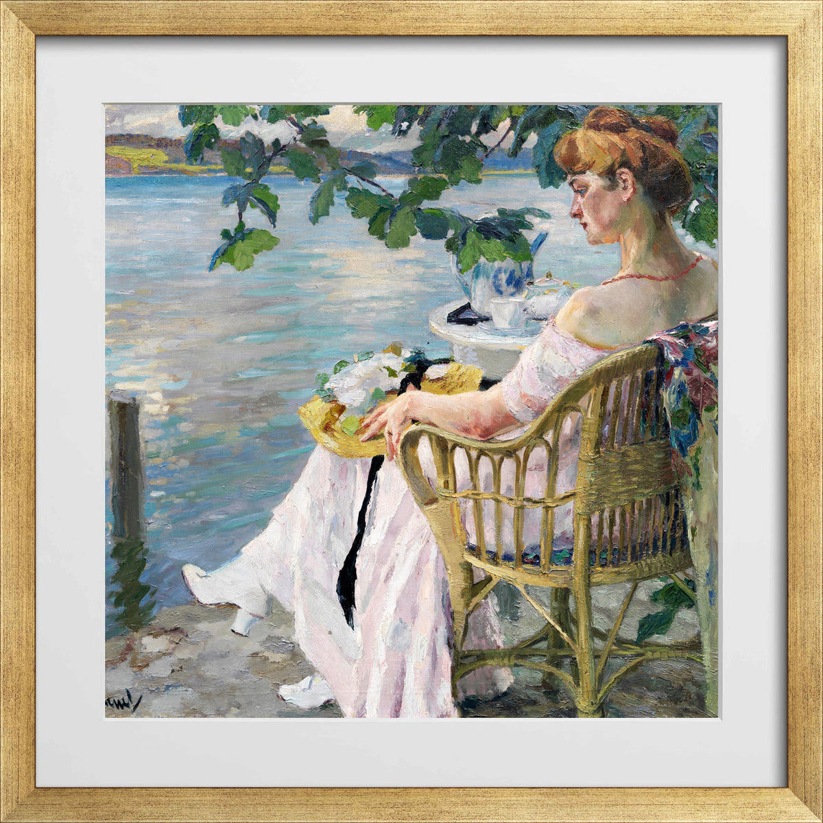 Edward Cucuel Print, Summer evening (1916) in a gold frame