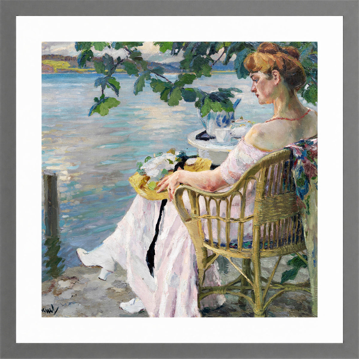 Edward Cucuel Print, Summer evening (1916) in a light grey frame