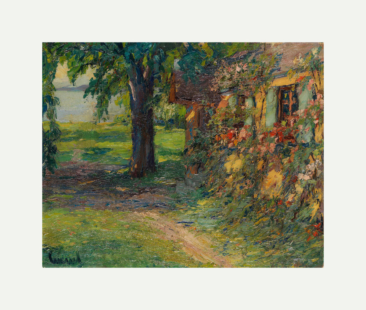 Edward Cucuel Print, The artist’s house on Lake Starnberg (1920) with an off-white border for rolled canvas