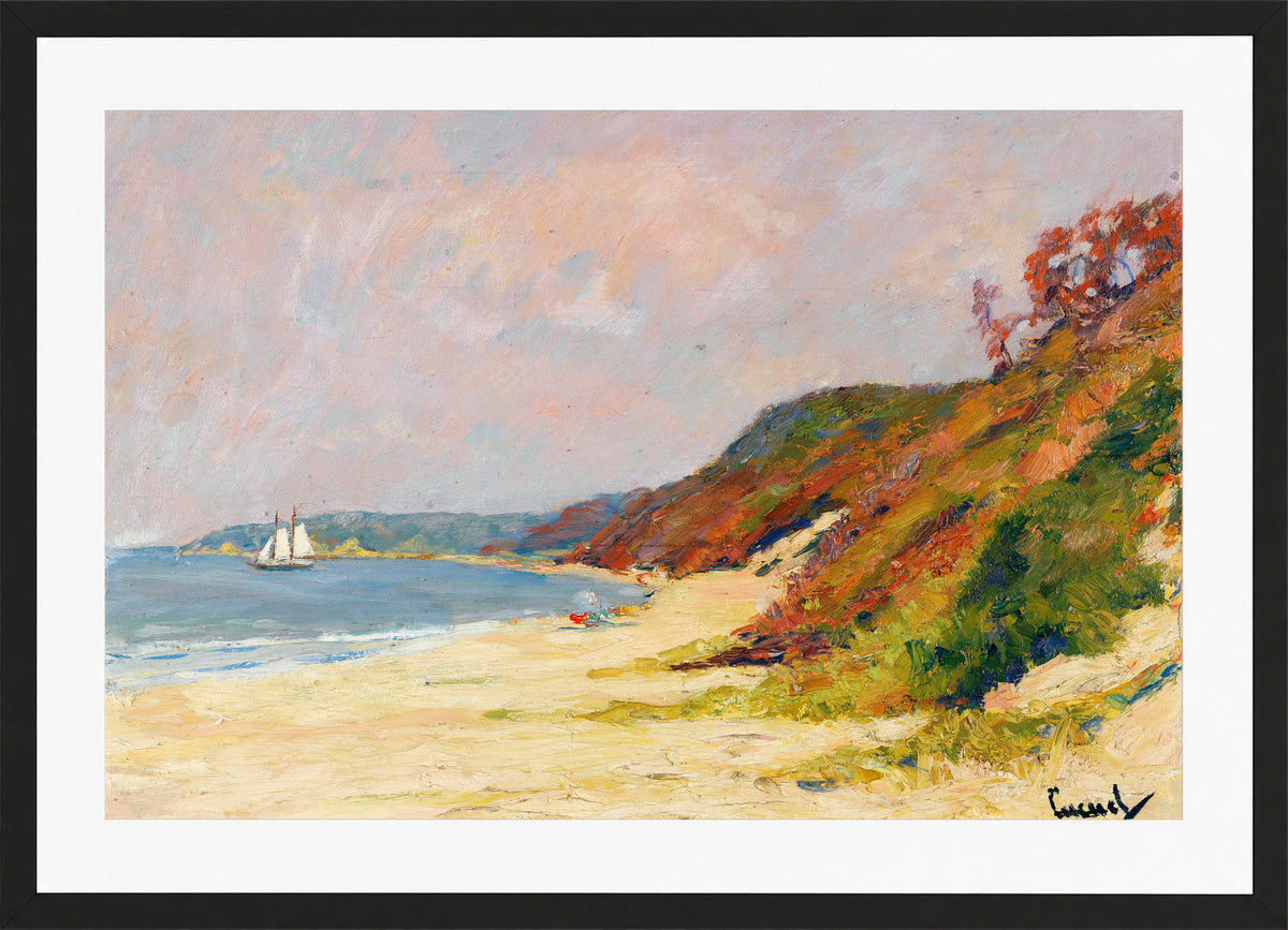 Edward Cucuel Print, The Beach at Rocky Point, Long Island (1930) in a black frame