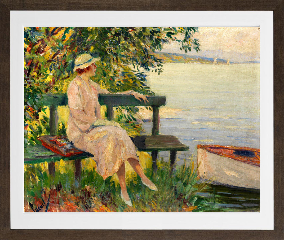 Edward Cucuel Print, The green bench (1920) in a brown frame
