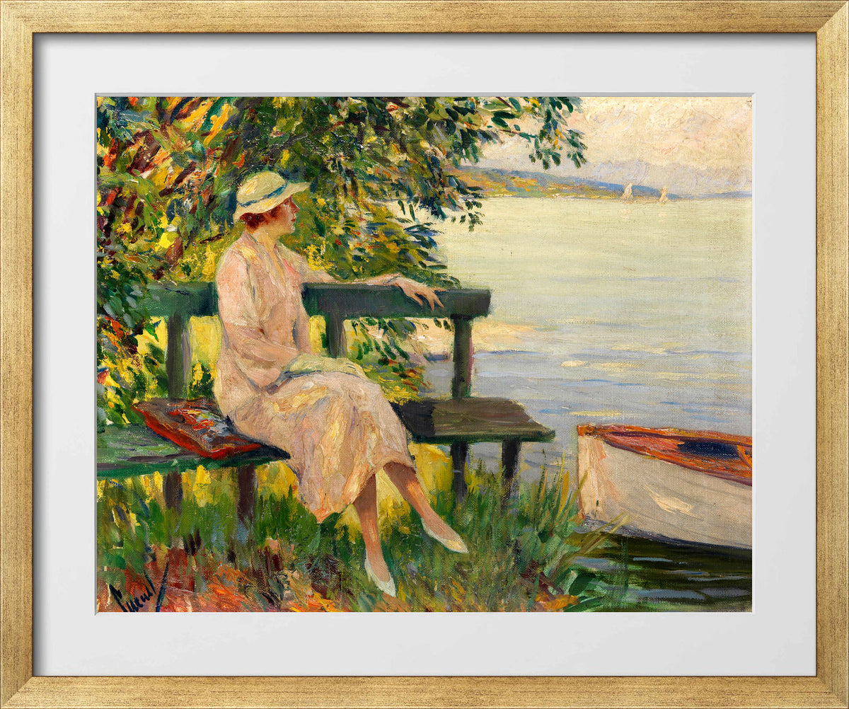 Edward Cucuel Print, The green bench (1920) in a gold frame