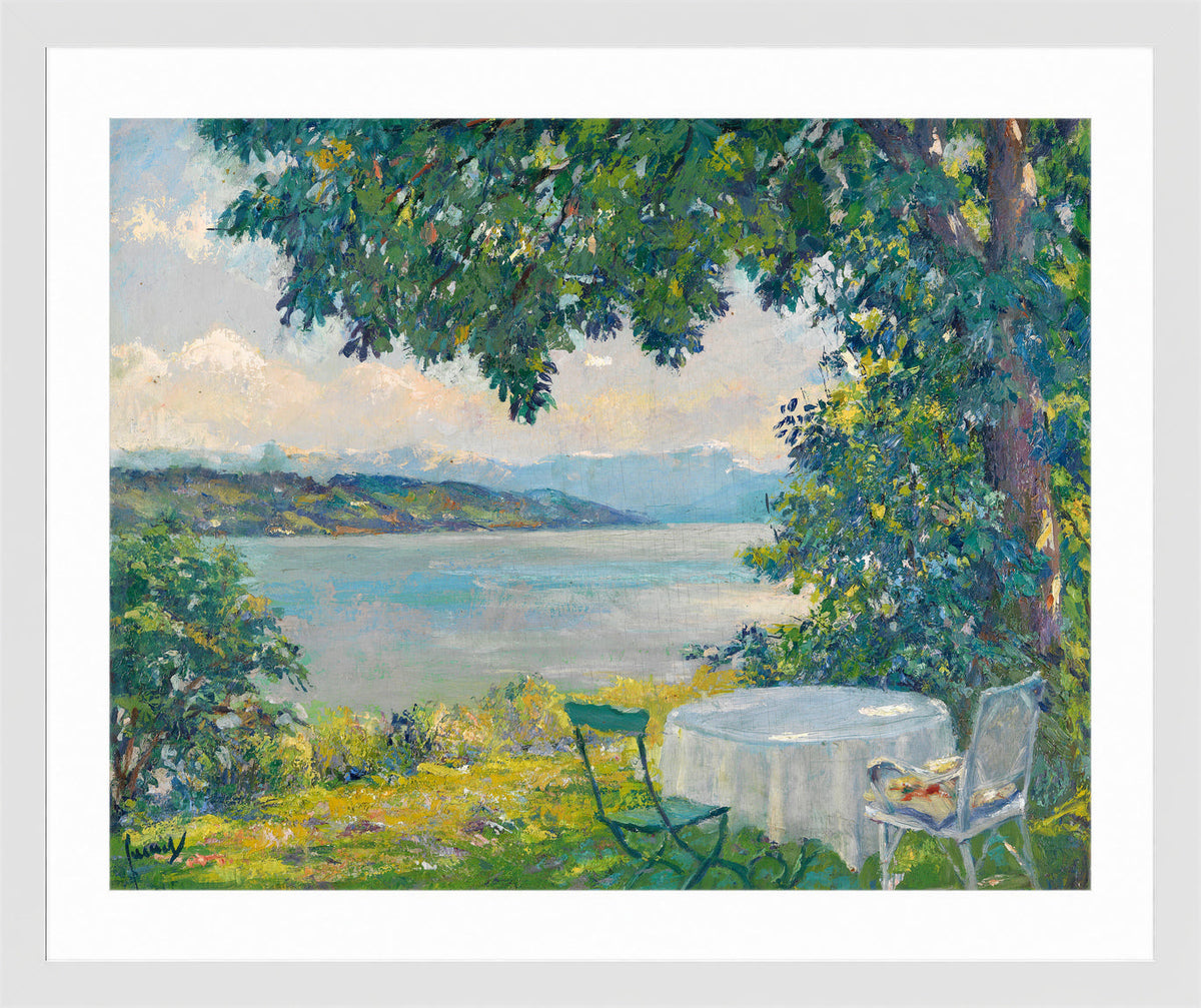Edward Cucuel Print, View of Lake Starnberg (1920-30) in a white frame