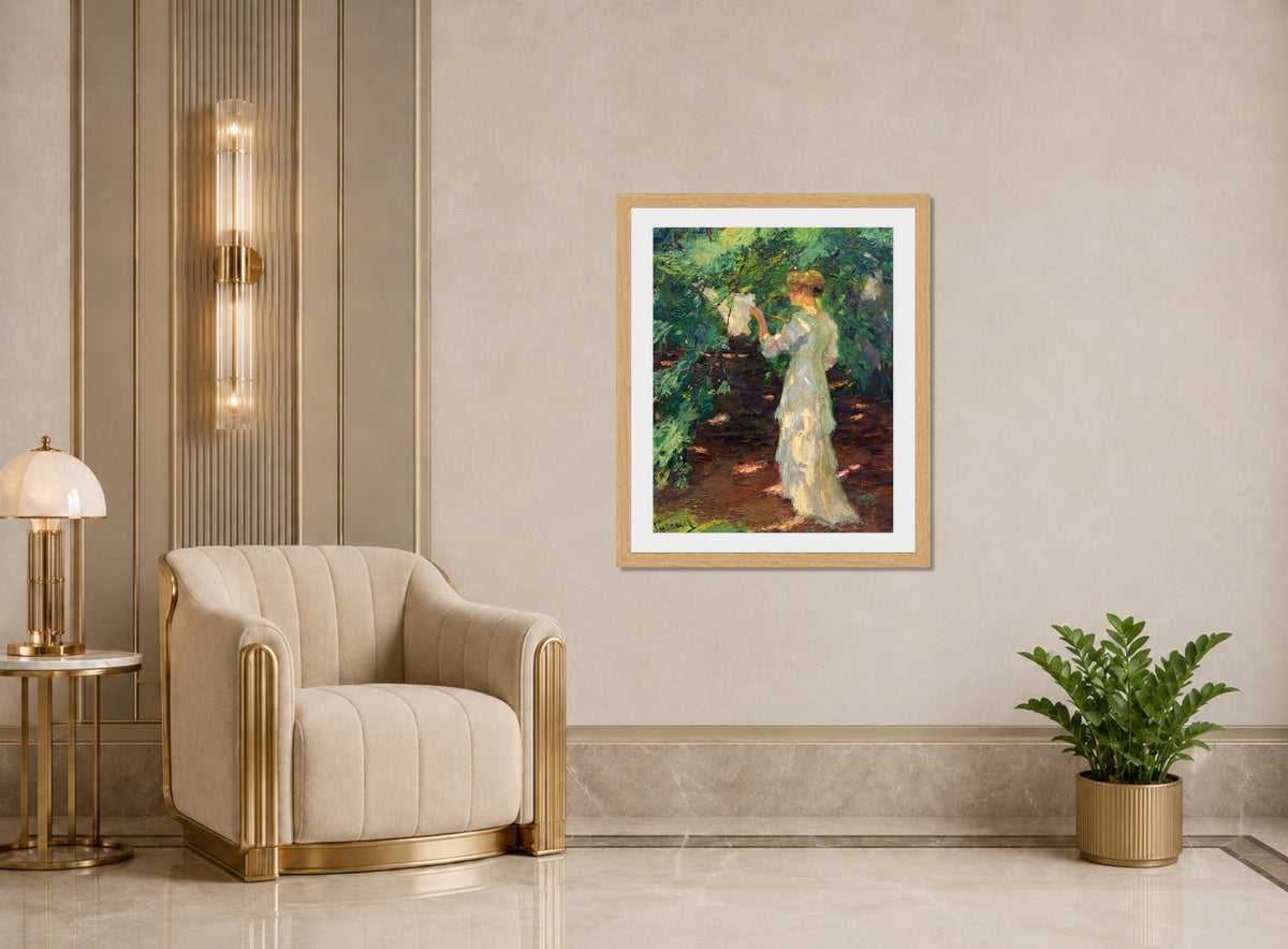 Edward Cucuel Print, Waldschatten (1910-20) displayed in an Art Deco interior