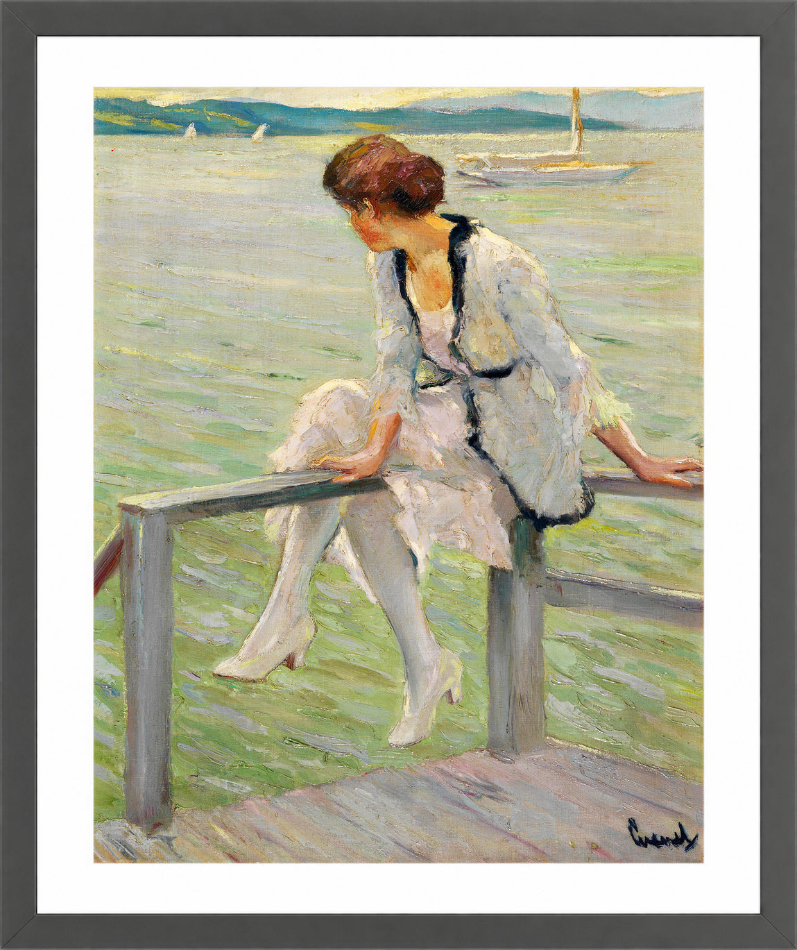 Edward Cucuel Print, Young woman at Lake Starnberg (1915-1920) in a dark grey frame