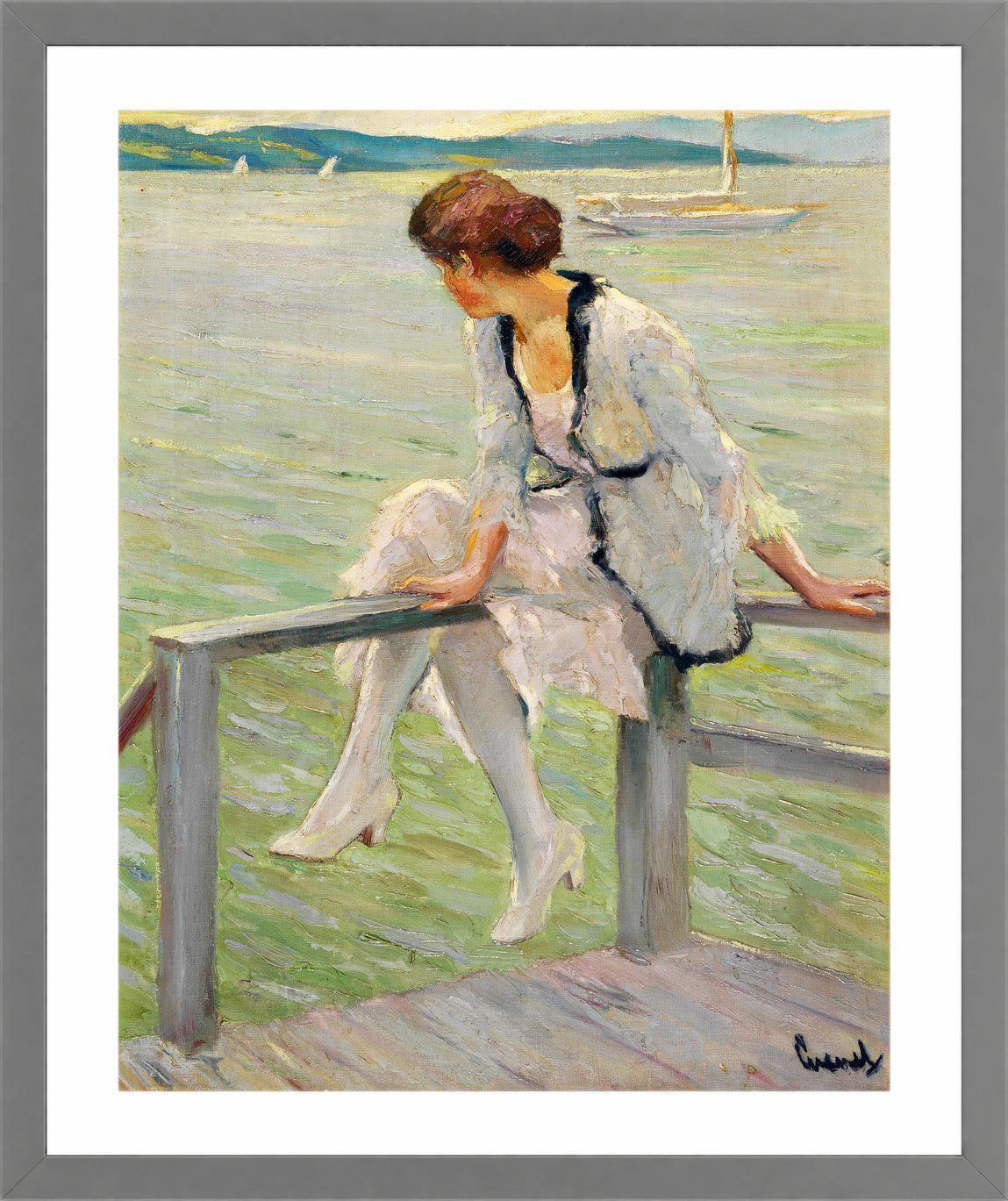 Edward Cucuel Print, Young woman at Lake Starnberg (1915-1920) in a light grey frame