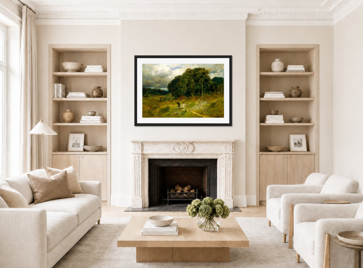 Edward Mitchell Bannister Print, Approaching Storm (1886) — living room roomset