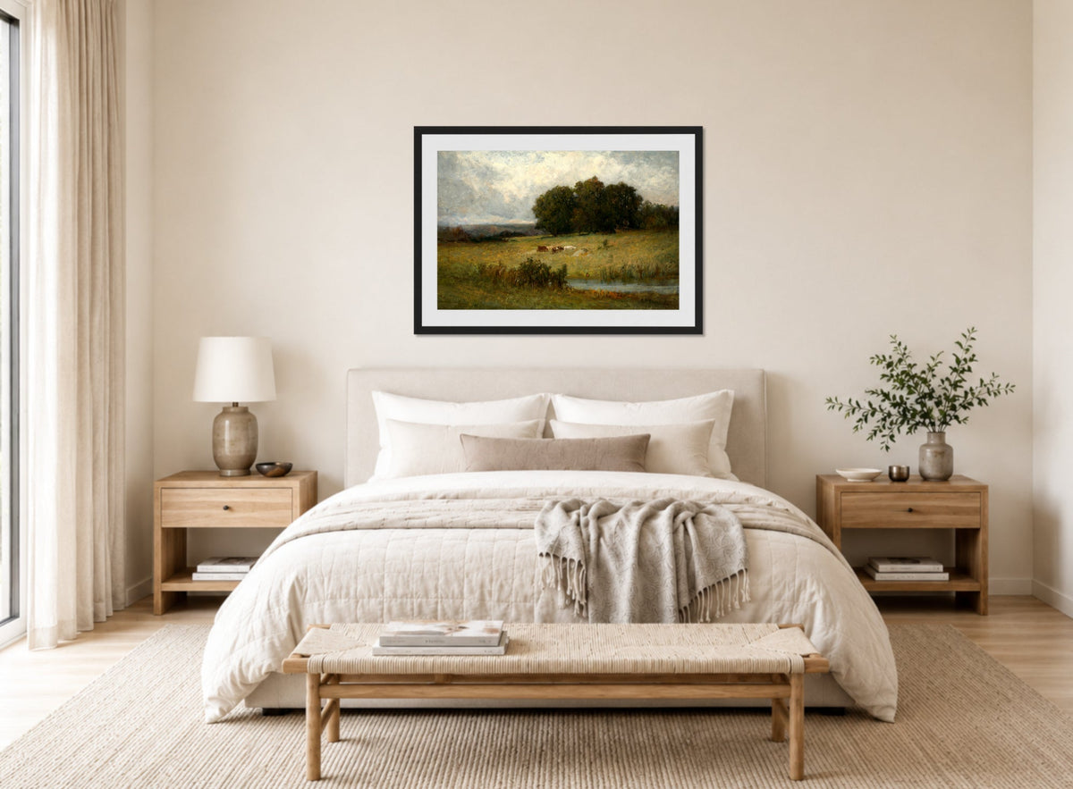 Edward Mitchell Bannister Print, Bright Scene of Cattle near Stream — bedroom