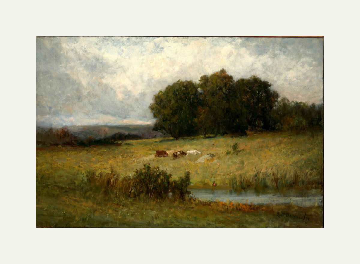 Edward Mitchell Bannister Print, Bright Scene of Cattle near Stream — rolled canvas