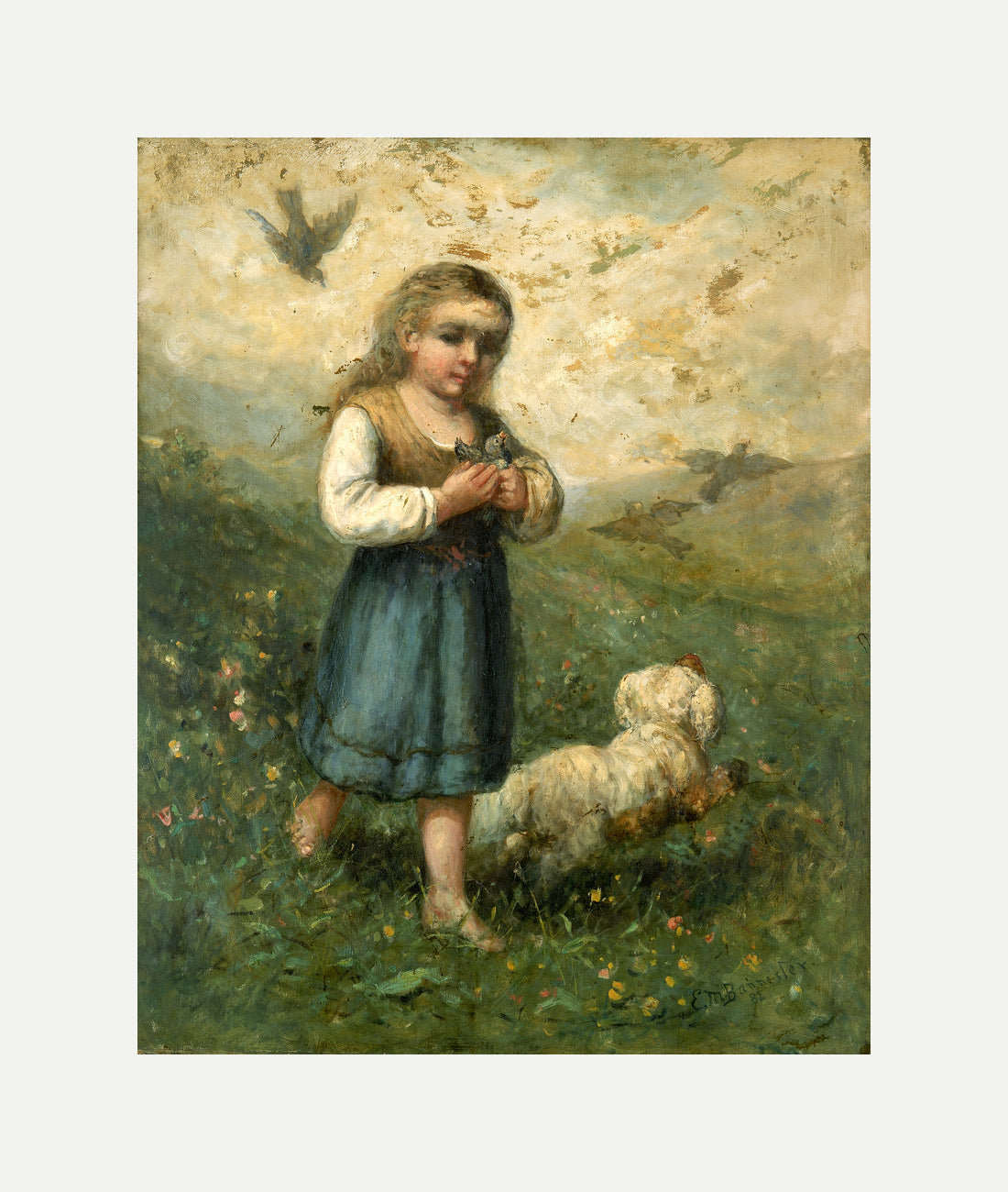 Edward Mitchell Bannister Print, Child with Birds and Dog (1882) — rolled canvas