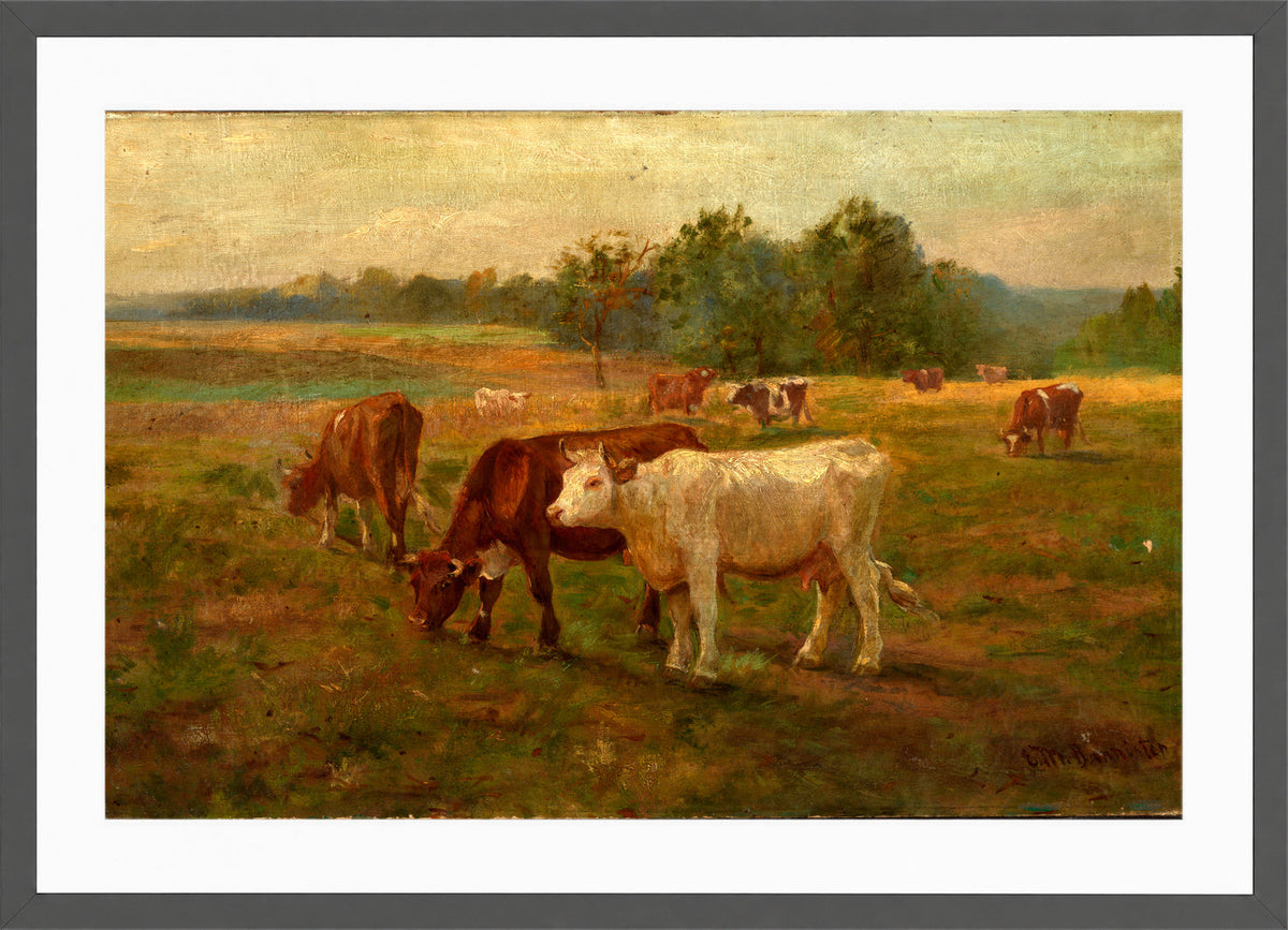 Edward Mitchell Bannister Print, Cows — dark grey frame