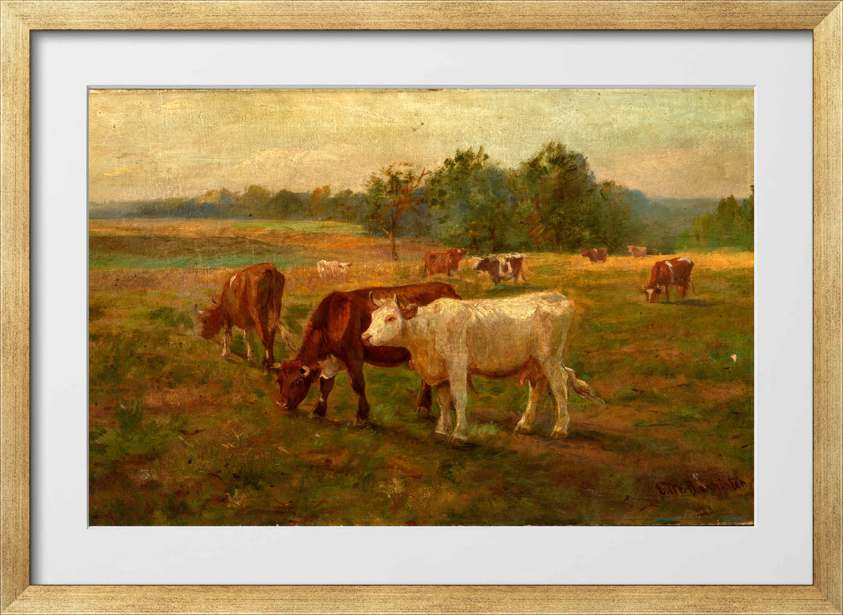 Edward Mitchell Bannister Print, Cows — gold frame