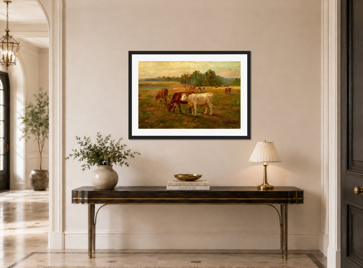Edward Mitchell Bannister Print, Cows — hallway
