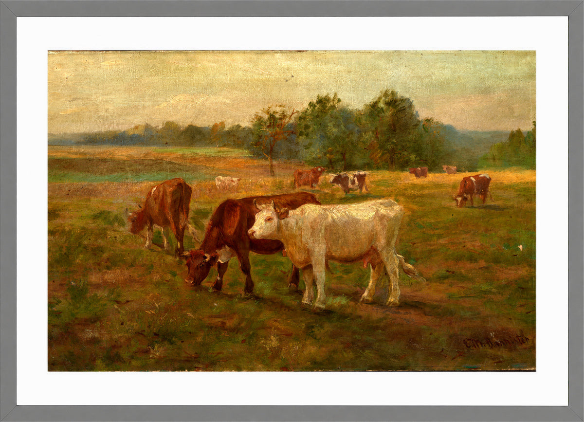 Edward Mitchell Bannister Print, Cows — light grey frame